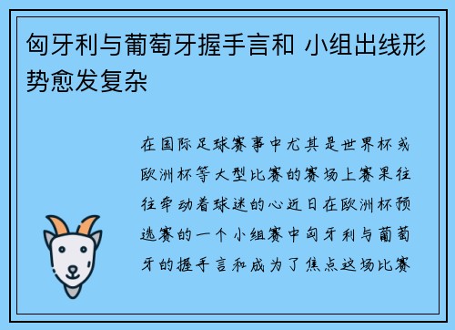 匈牙利与葡萄牙握手言和 小组出线形势愈发复杂