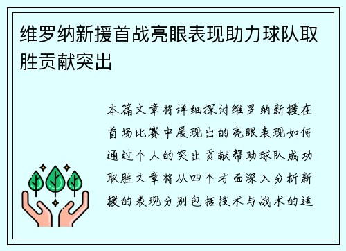维罗纳新援首战亮眼表现助力球队取胜贡献突出